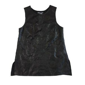 Vince Black Leather Silk Crew Neck Tank Top